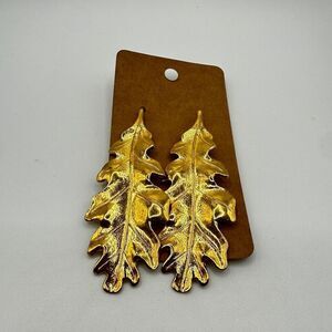 SALE 3” gold tone metal oak leaf earrings!